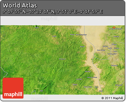 Satellite 3D Map of the Area around 10° 7' 21" N, 4° 19' 30" E