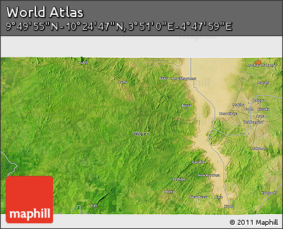 Satellite 3D Map of the Area around 10° 7' 21" N, 4° 19' 30" E
