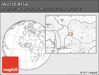 Blank Location Map of the Area around 10° 7' 21" N, 4° 19' 30" E