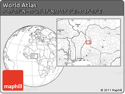 Blank Location Map of the Area around 10° 7' 21" N, 4° 19' 30" E