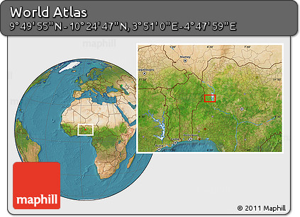 Satellite Location Map of the Area around 10° 7' 21" N, 4° 19' 30" E