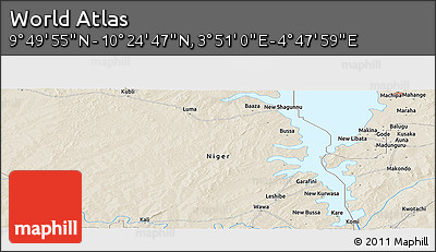 Shaded Relief Panoramic Map of the Area around 10° 7' 21" N, 4° 19' 30" E