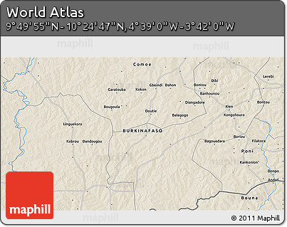 Shaded Relief 3D Map of the Area around 10° 7' 21" N, 4° 10' 30" W