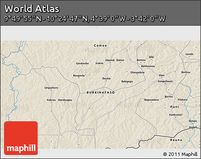 Shaded Relief 3D Map of the Area around 10° 7' 21" N, 4° 10' 30" W