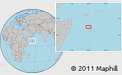 Gray Location Map of the area around 10° 7' 21" N, 54° 28' 30" E