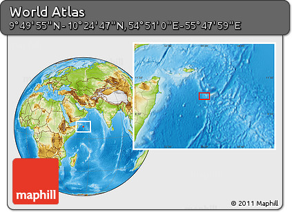 Physical Location Map of the Area around 10° 7' 21" N, 55° 19' 30" E