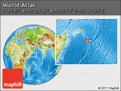 Physical Location Map of the Area around 10° 7' 21" N, 55° 19' 30" E