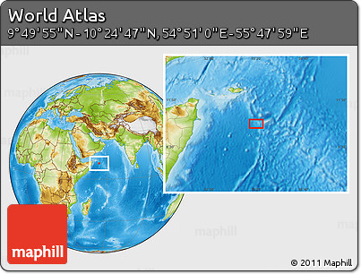 Physical Location Map of the Area around 10° 7' 21" N, 55° 19' 30" E