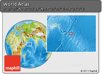 Physical Location Map of the Area around 10° 7' 21" N, 57° 52' 30" E