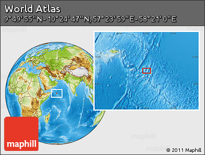 Physical Location Map of the Area around 10° 7' 21" N, 57° 52' 30" E