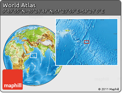 Physical Location Map of the Area around 10° 7' 21" N, 57° 52' 30" E
