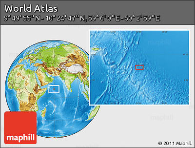 Physical Location Map of the Area around 10° 7' 21" N, 59° 34' 30" E