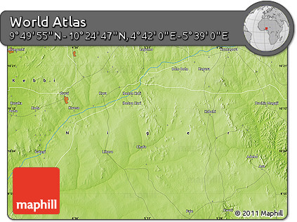 Physical Map of the Area around 10° 7' 21" N, 5° 10' 30" E