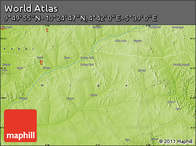 Physical Map of the Area around 10° 7' 21" N, 5° 10' 30" E