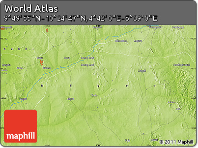 Physical Map of the Area around 10° 7' 21" N, 5° 10' 30" E