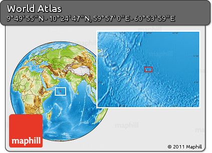 Physical Location Map of the Area around 10° 7' 21" N, 60° 25' 29" E