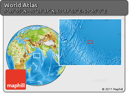Physical Location Map of the Area around 10° 7' 21" N, 61° 16' 29" E