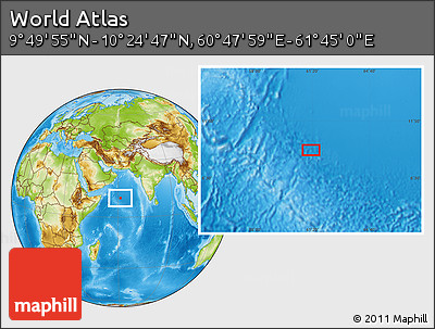Physical Location Map of the Area around 10° 7' 21" N, 61° 16' 29" E