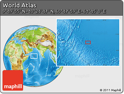 Physical Location Map of the Area around 10° 7' 21" N, 61° 16' 29" E