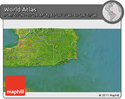 Satellite 3D Map of the Area around 10° 7' 21" N, 61° 7' 30" W
