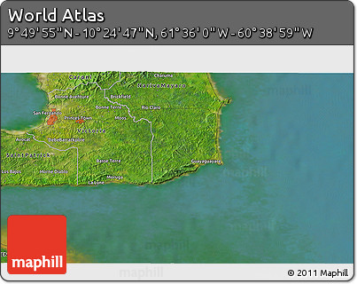 Satellite 3D Map of the Area around 10° 7' 21" N, 61° 7' 30" W