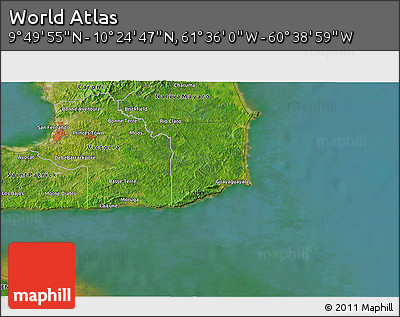 Satellite 3D Map of the Area around 10° 7' 21" N, 61° 7' 30" W