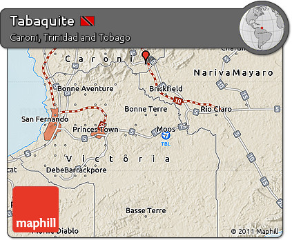 Shaded Relief Map of Tabaquite