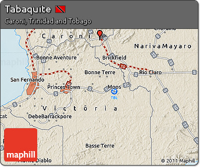 Shaded Relief Map of Tabaquite