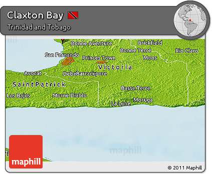 Physical Panoramic Map of Claxton Bay