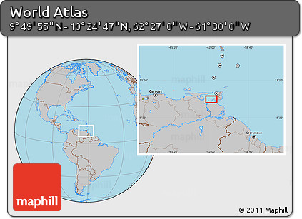 Gray Location Map of the Area around 10° 7' 21" N, 61° 58' 30" W