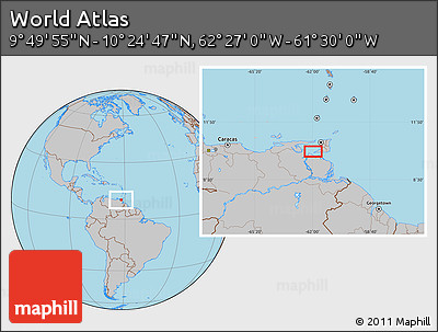 Gray Location Map of the Area around 10° 7' 21" N, 61° 58' 30" W