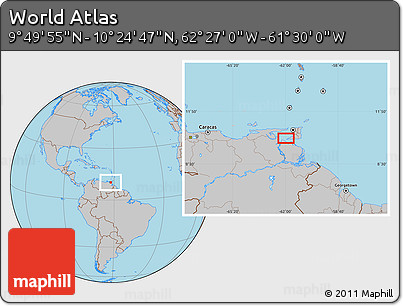 Gray Location Map of the Area around 10° 7' 21" N, 61° 58' 30" W