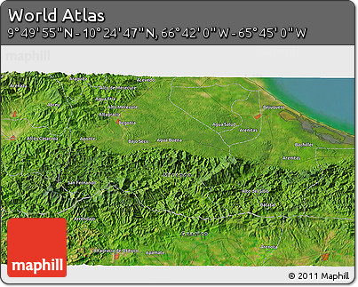 Satellite 3D Map of the Area around 10° 7' 21" N, 66° 13' 29" W