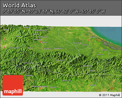 Satellite 3D Map of the Area around 10° 7' 21" N, 66° 13' 29" W