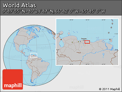 Gray Location Map of the Area around 10° 7' 21" N, 66° 13' 29" W