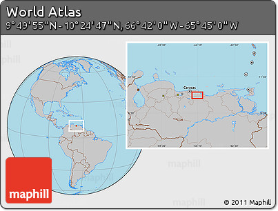 Gray Location Map of the Area around 10° 7' 21" N, 66° 13' 29" W