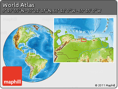 Physical Location Map of the Area around 10° 7' 21" N, 66° 13' 29" W