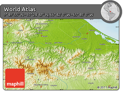 Physical Map of the Area around 10° 7' 21" N, 66° 13' 29" W