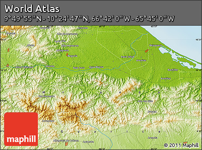 Physical Map of the Area around 10° 7' 21" N, 66° 13' 29" W