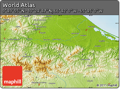 Physical Map of the Area around 10° 7' 21" N, 66° 13' 29" W