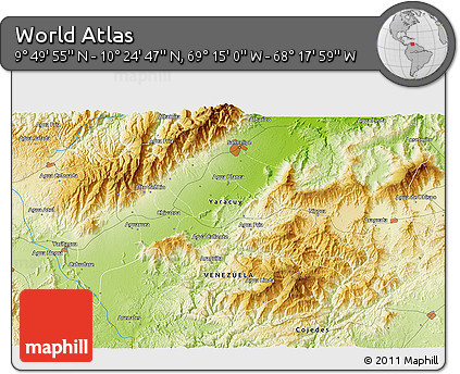 Physical 3D Map of the Area around 10° 7' 21" N, 68° 46' 30" W