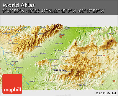 Physical 3D Map of the Area around 10° 7' 21" N, 68° 46' 30" W