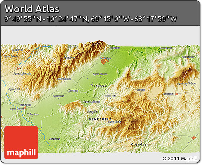 Physical 3D Map of the Area around 10° 7' 21" N, 68° 46' 30" W