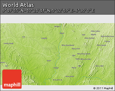 Physical 3D Map of the Area around 10° 7' 21" N, 6° 1' 30" E