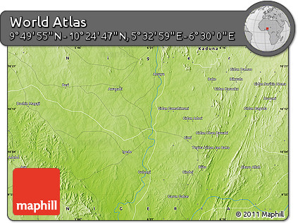 Physical Map of the Area around 10° 7' 21" N, 6° 1' 30" E