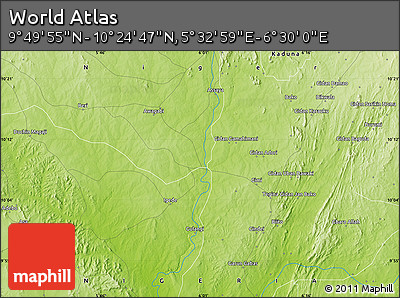 Physical Map of the Area around 10° 7' 21" N, 6° 1' 30" E