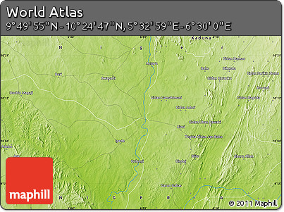 Physical Map of the Area around 10° 7' 21" N, 6° 1' 30" E