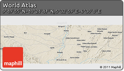 Shaded Relief Panoramic Map of the Area around 10° 7' 21" N, 6° 1' 30" E