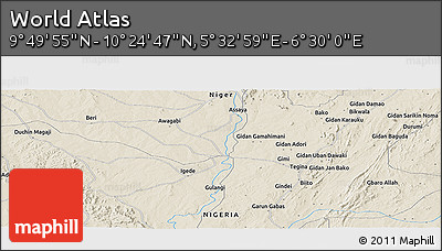 Shaded Relief Panoramic Map of the Area around 10° 7' 21" N, 6° 1' 30" E