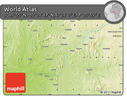 Physical Map of the Area around 10° 7' 21" N, 6° 52' 30" E